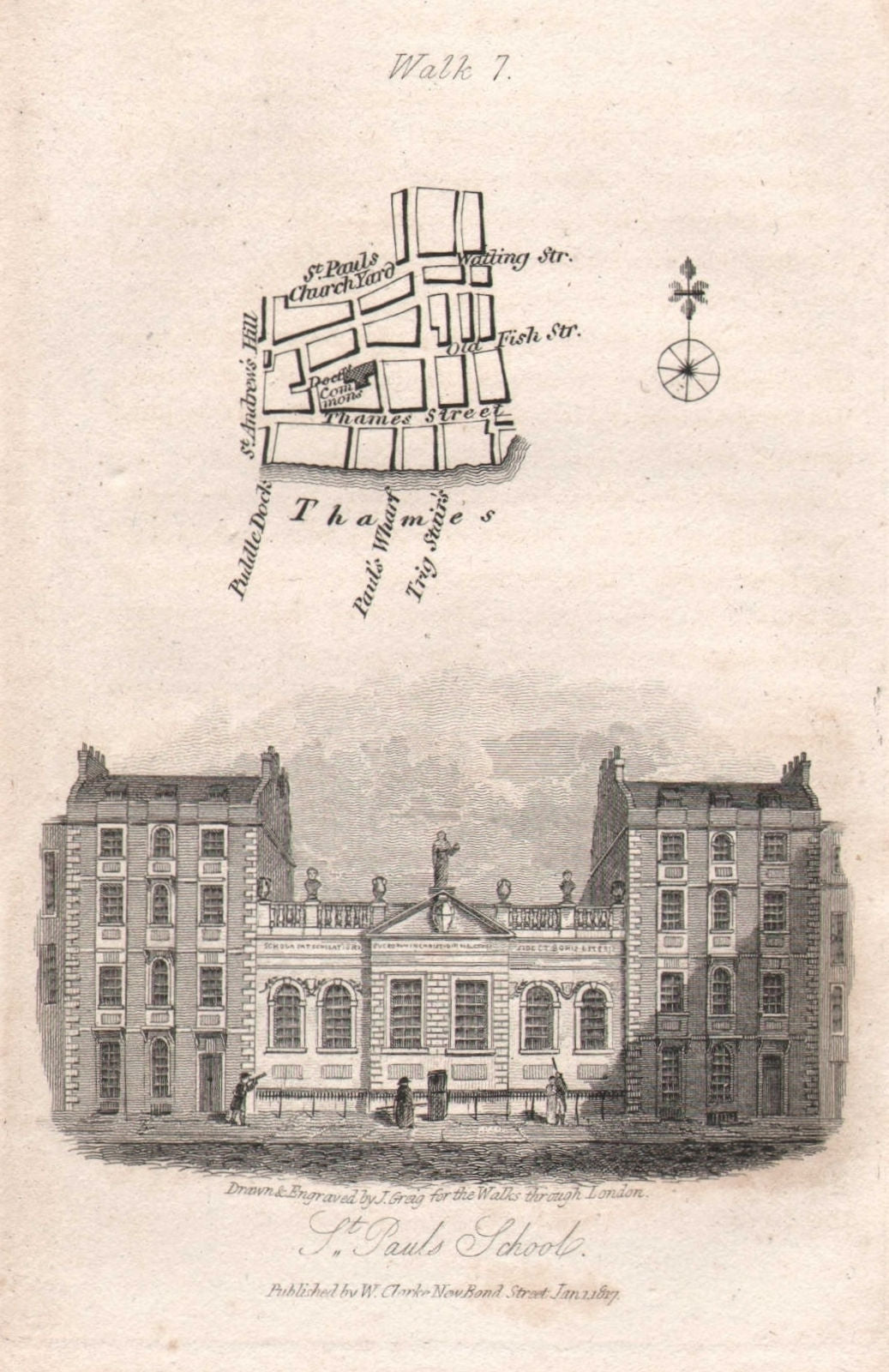 City of London Thames Street St Paul's Churchyard & School EC4M EC4V 1817 map